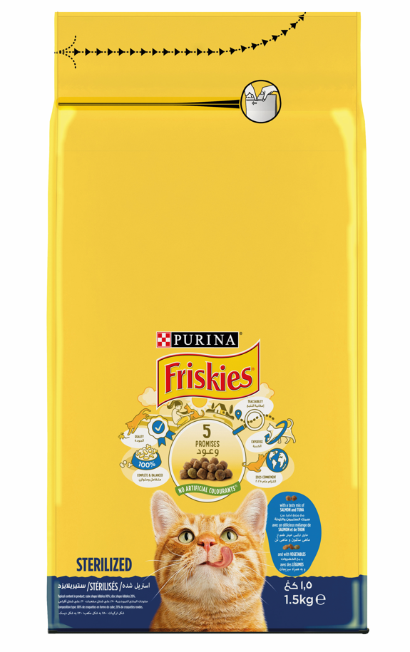 (10 Items) Purina Friskies Sterilized with Salmon and with Vegetables Cat Dry food 1.5Kg