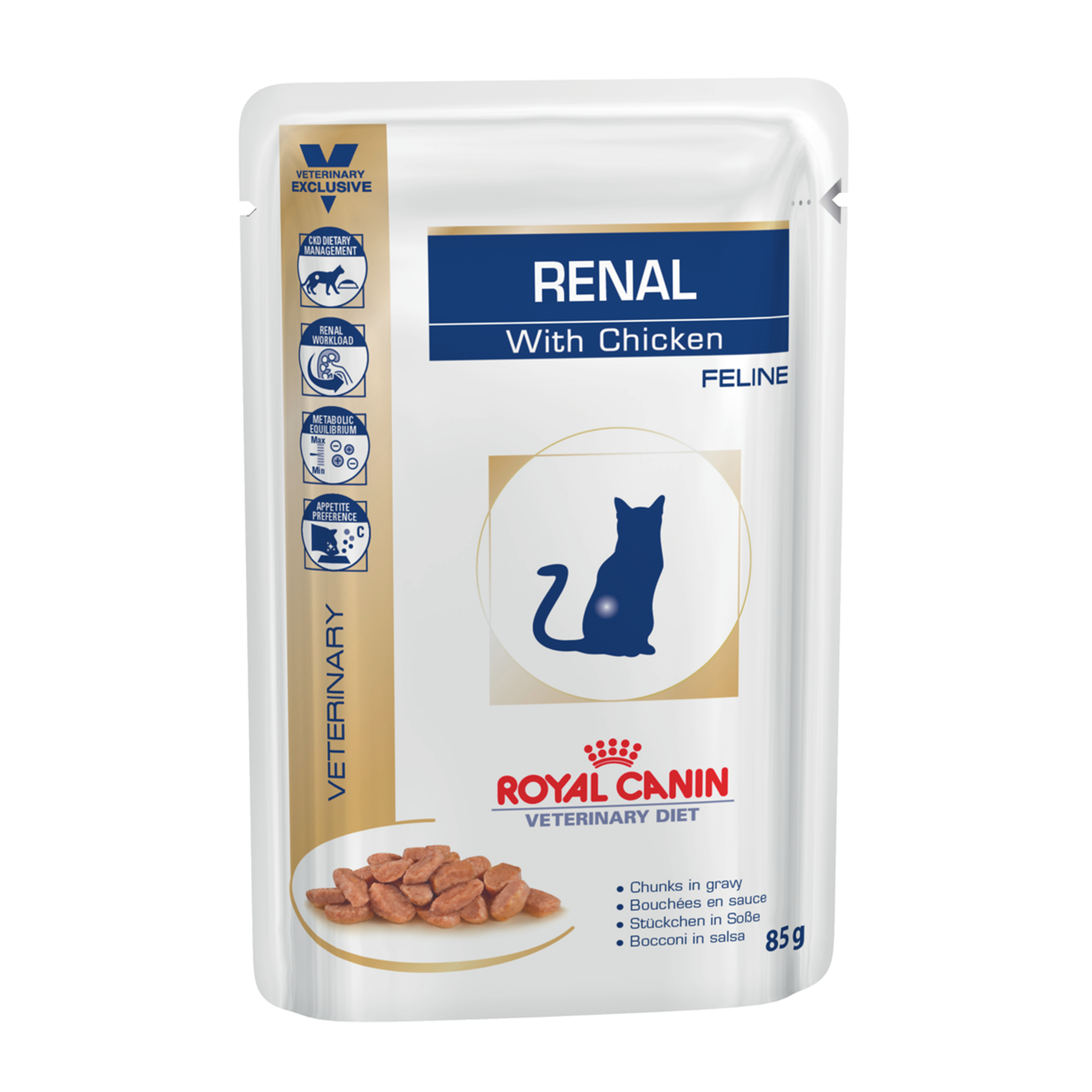 Royal Canin Feline Renal with chicken (85 gm\pouch) - Wet food for Renal and chronic kidney diseases – 12 pouches per box price for one pouch
