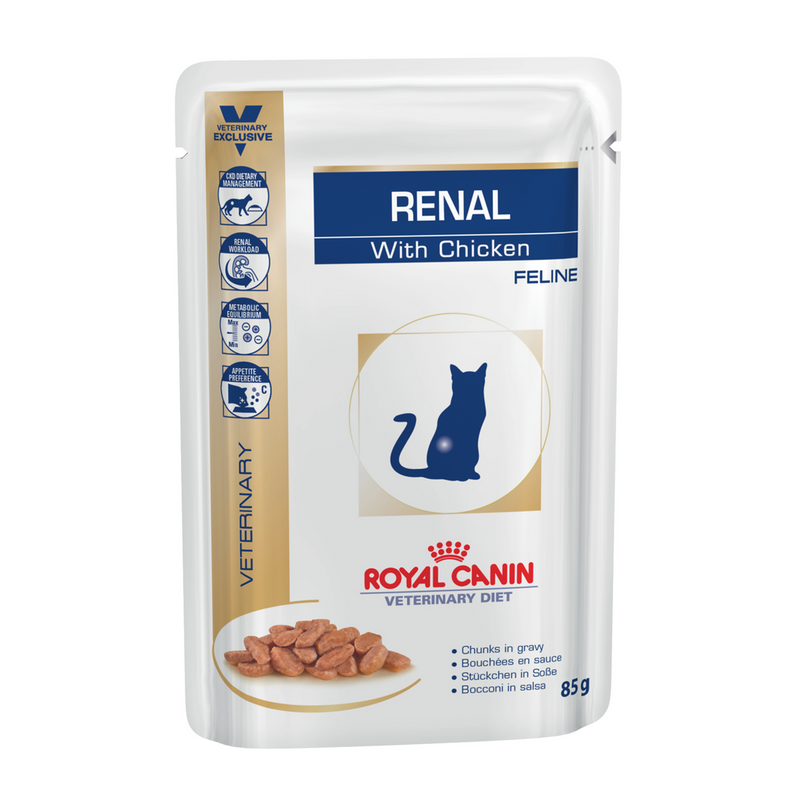 Royal Canin Feline Renal with chicken (85 gm\pouch) - Wet food for Renal and chronic kidney diseases – 12 pouches per box