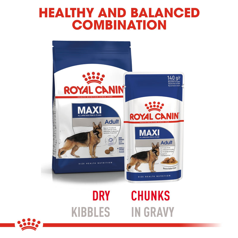 Royal Canin Maxi Adult in Gravy (140 gm\pouch) - wet food for large dogs from 26 to 44 KG. From 15 months to 5 years old - Amin Pet Shop