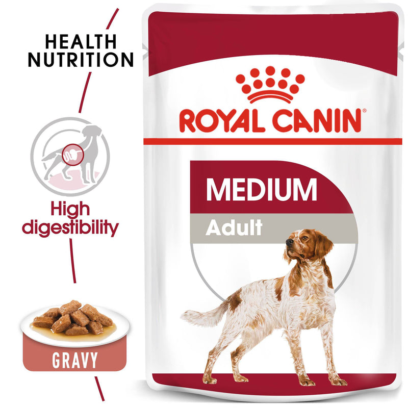 Royal Canin Medium Adult in Gravy (140 gm\pouch) - wet food for medium dogs from 11 to 25 KG. From 12 months to 7 years - Amin Pet Shop