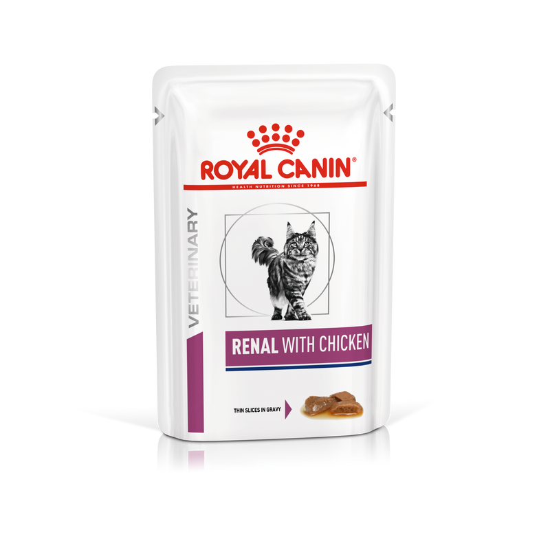 ROYAL CANIN® kitten Renal with Chicken features thin slices in gravy (85gm\ Pouch) - Wet food for senior cats