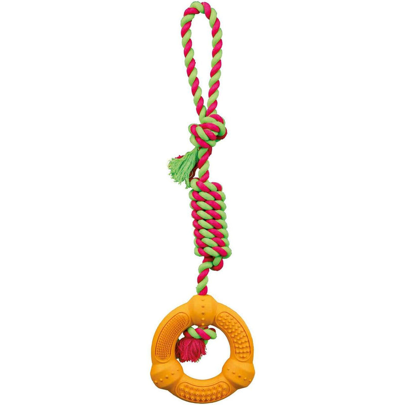 Trixie Playing Rope Toy - Natural Rubber Ring - Dental Fun Tugging Activity For Dogs