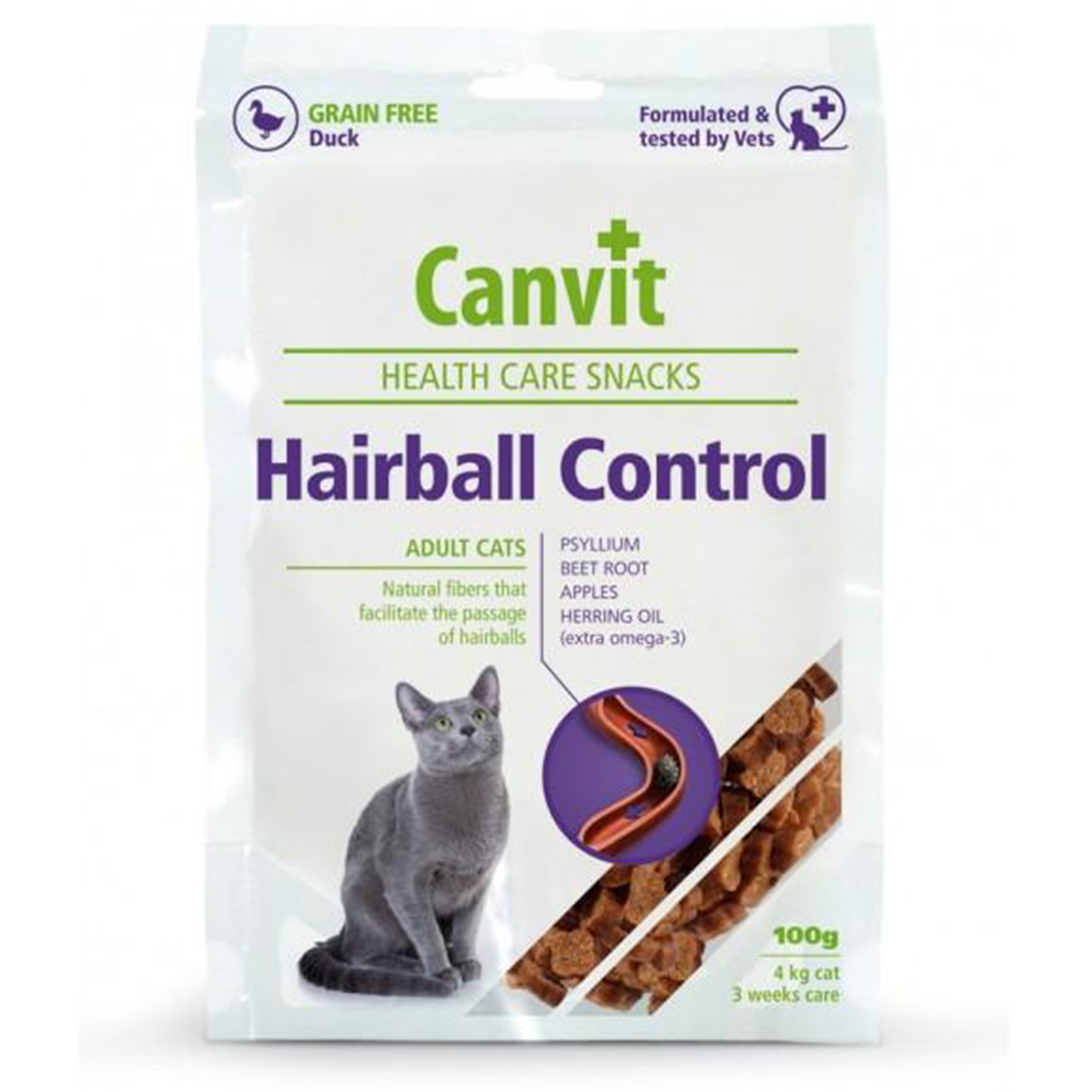 Canvit Health Care Snacks Hairball Control For Adult Cats - Duck100 g